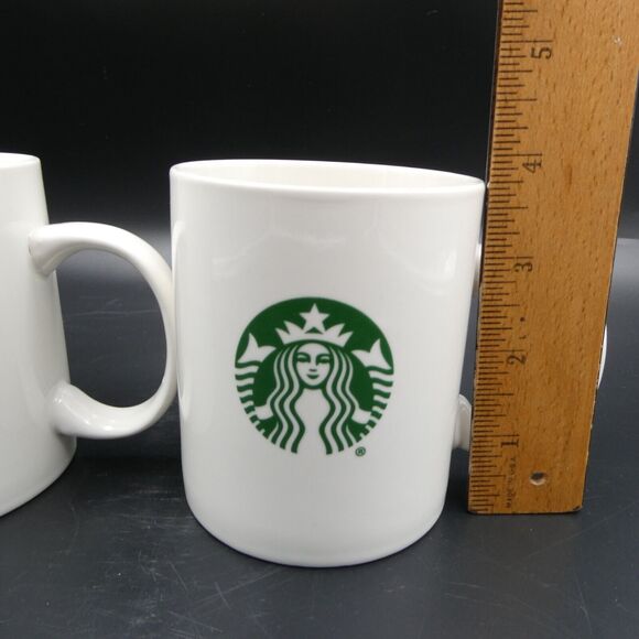 Starbucks Classic White Mug Coffee Cup Green Mermaid Logo 12 oz Pair 2016 - Picture 10 of 10